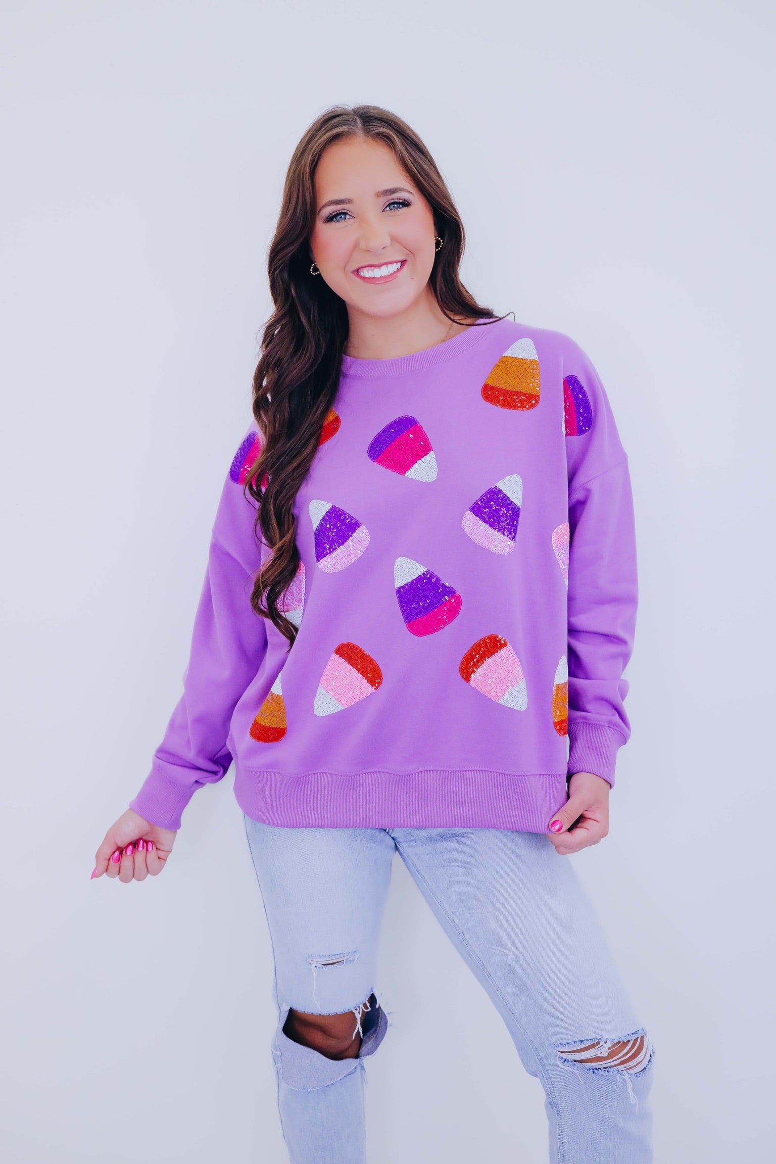 🔥Halloween🔥 Candy Corn Sequin Embellished Sweatshirt