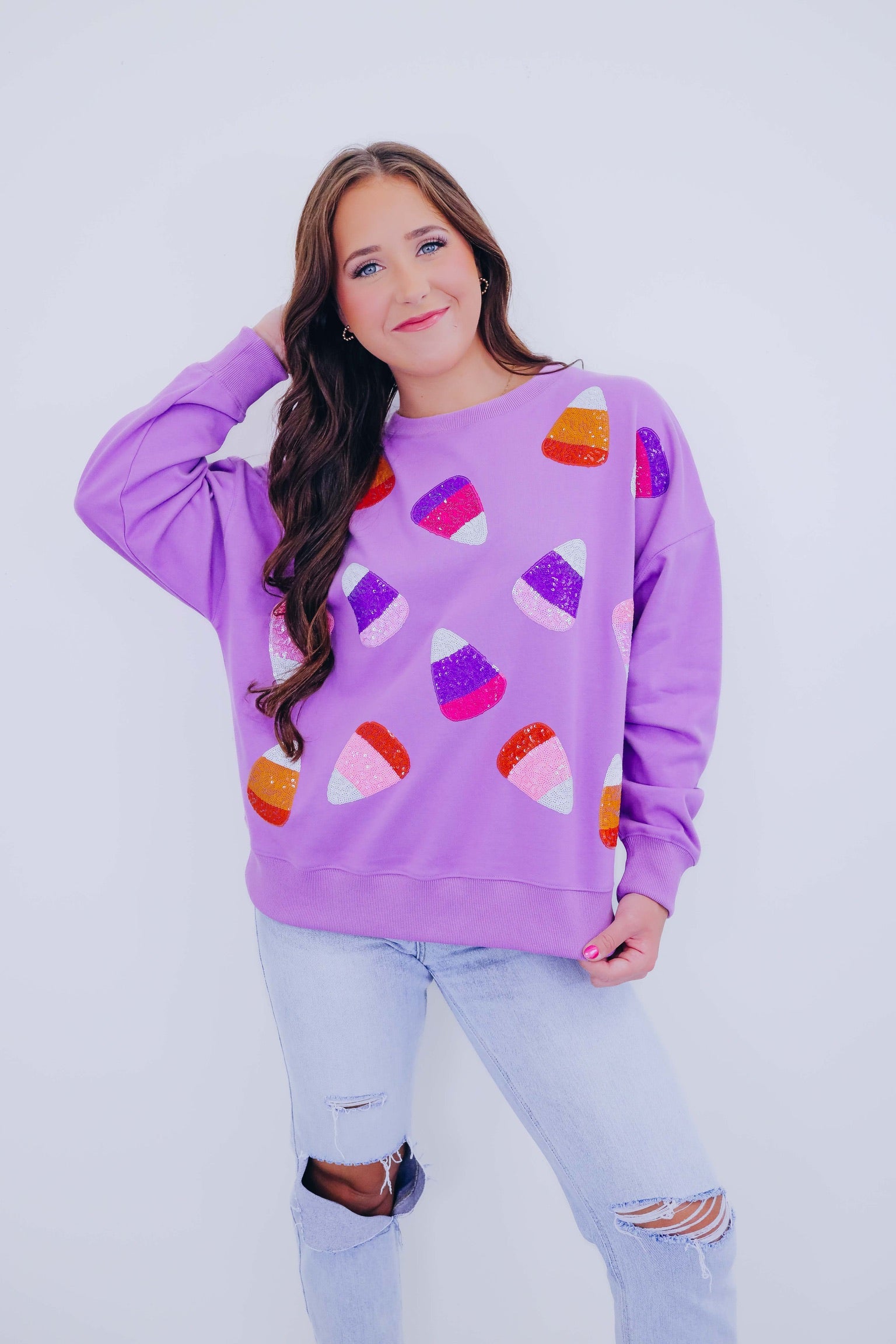 🔥Halloween🔥 Candy Corn Sequin Embellished Sweatshirt