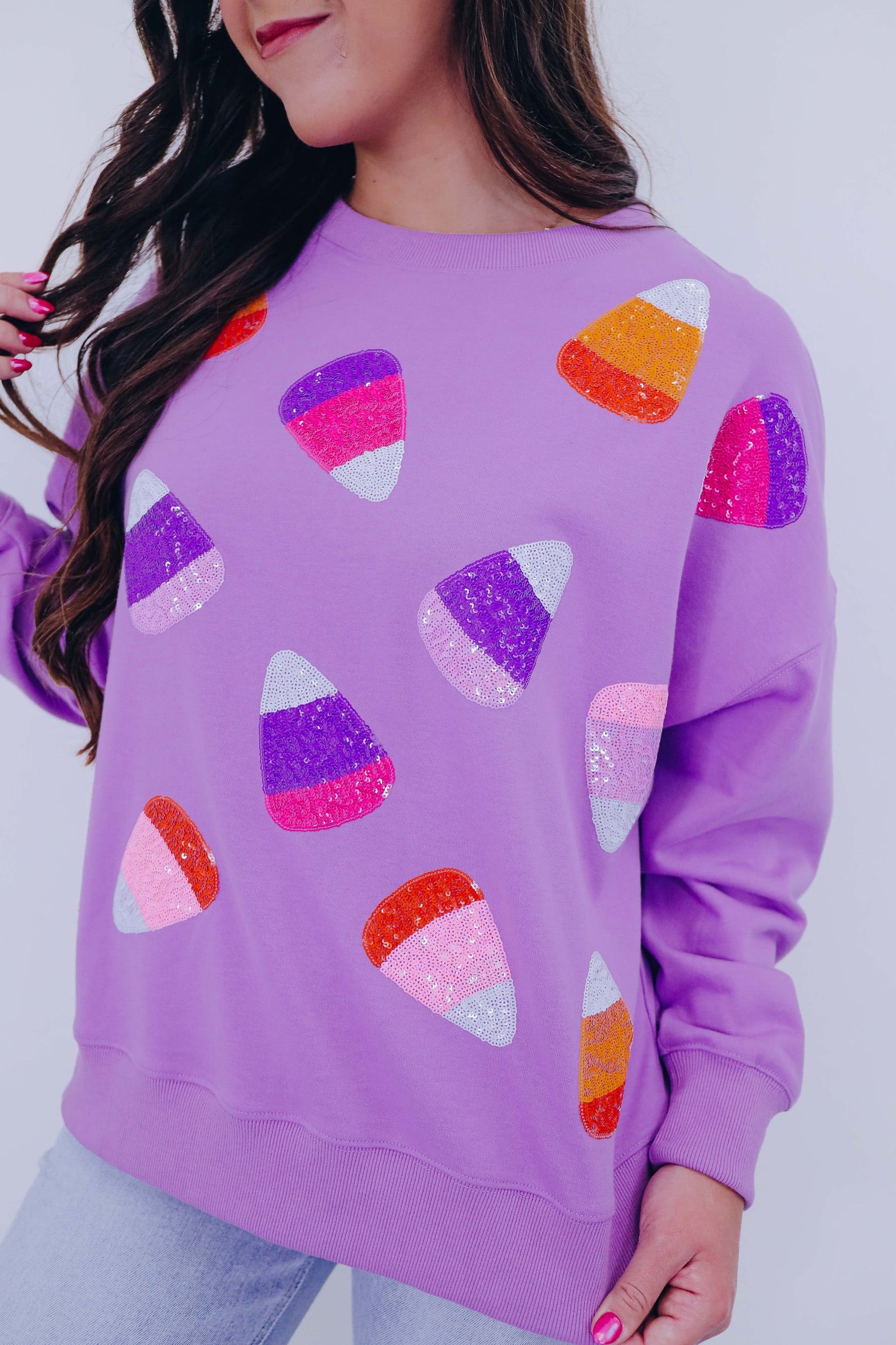 🔥Halloween🔥 Candy Corn Sequin Embellished Sweatshirt