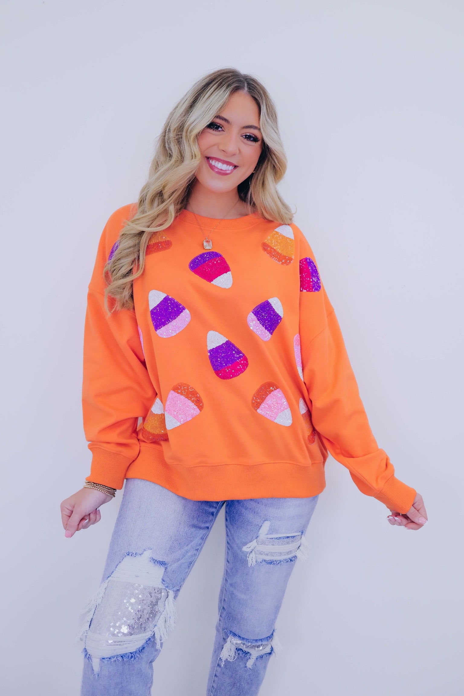 🔥Halloween🔥 Candy Corn Sequin Embellished Sweatshirt