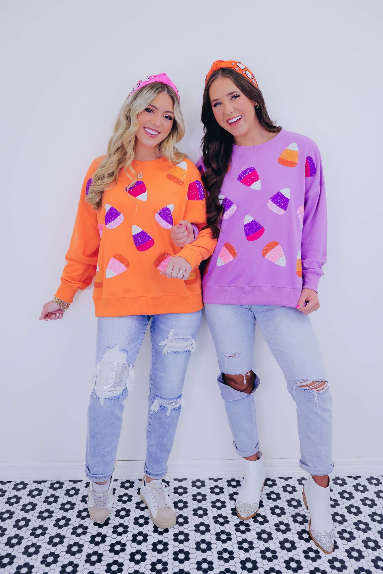 🔥Halloween🔥 Candy Corn Sequin Embellished Sweatshirt