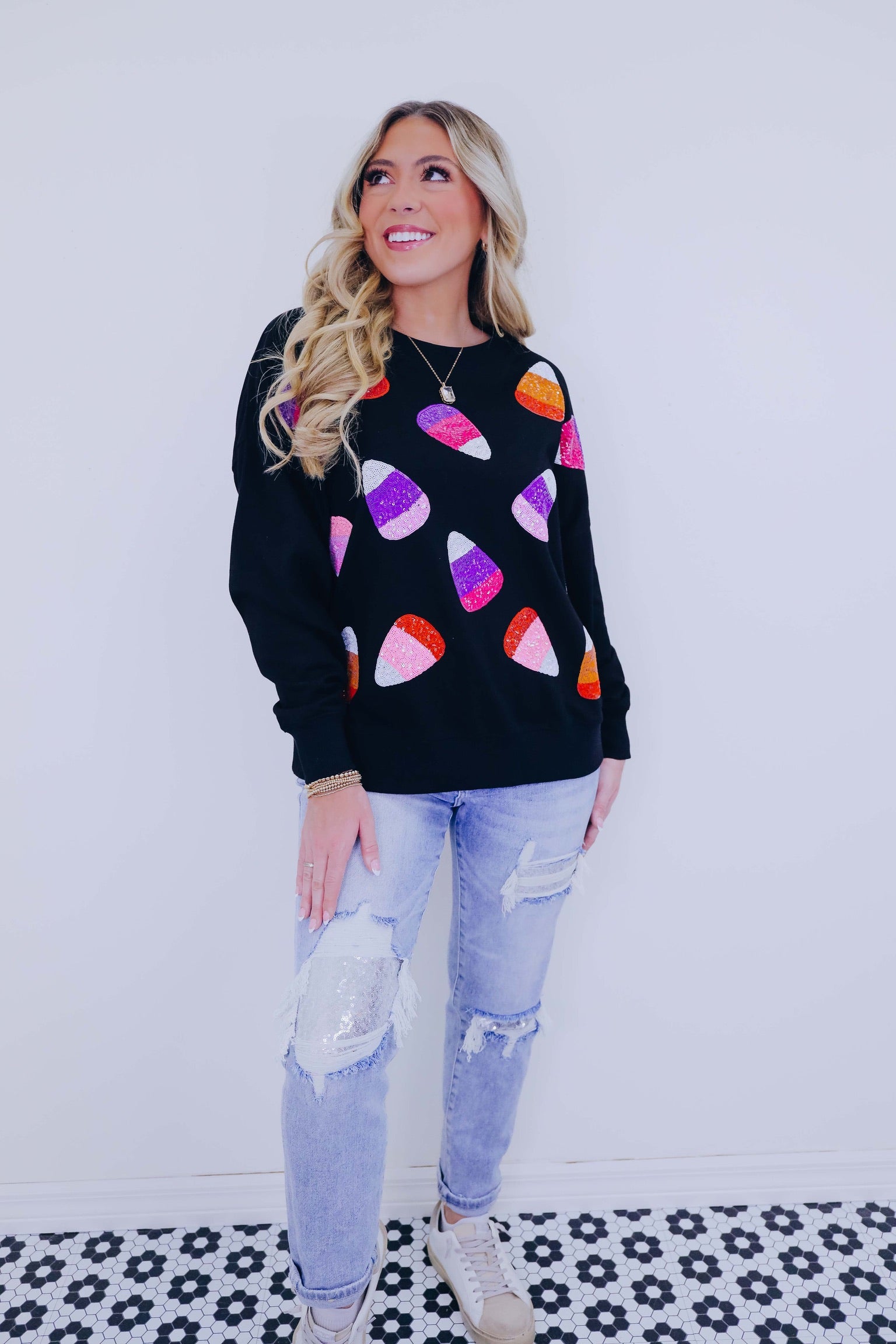 🔥Halloween🔥 Candy Corn Sequin Embellished Sweatshirt