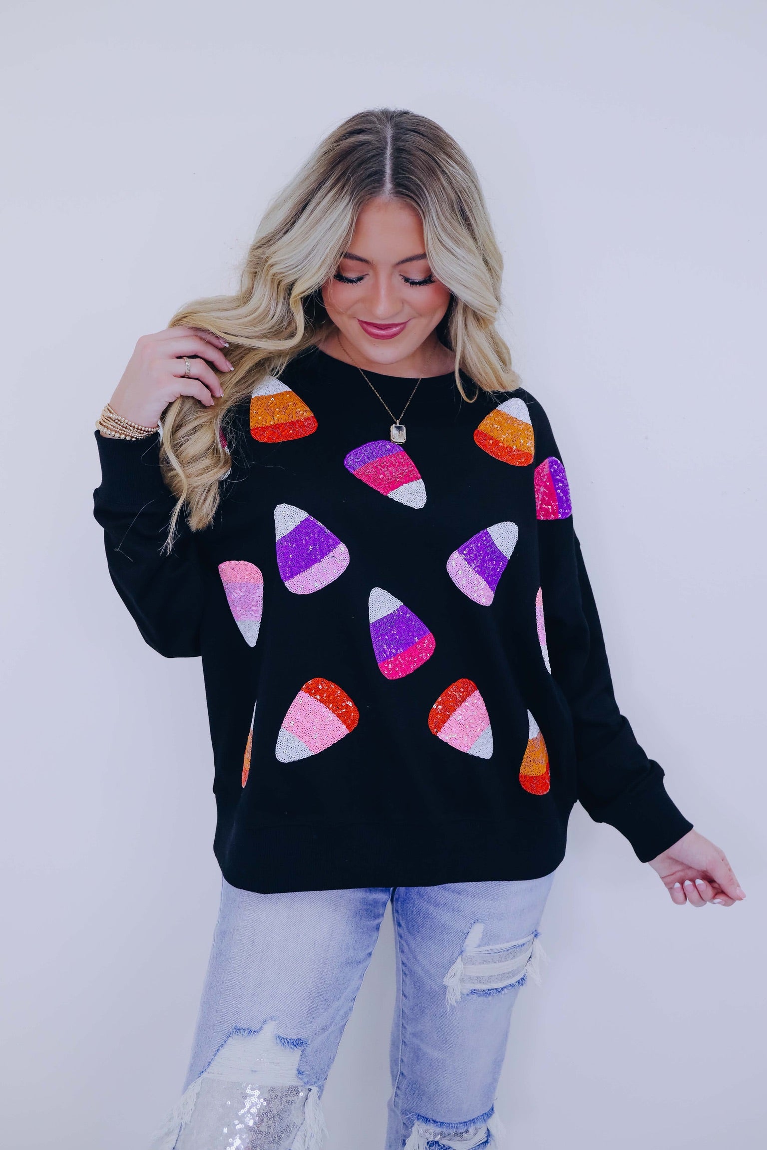 🔥Halloween🔥 Candy Corn Sequin Embellished Sweatshirt