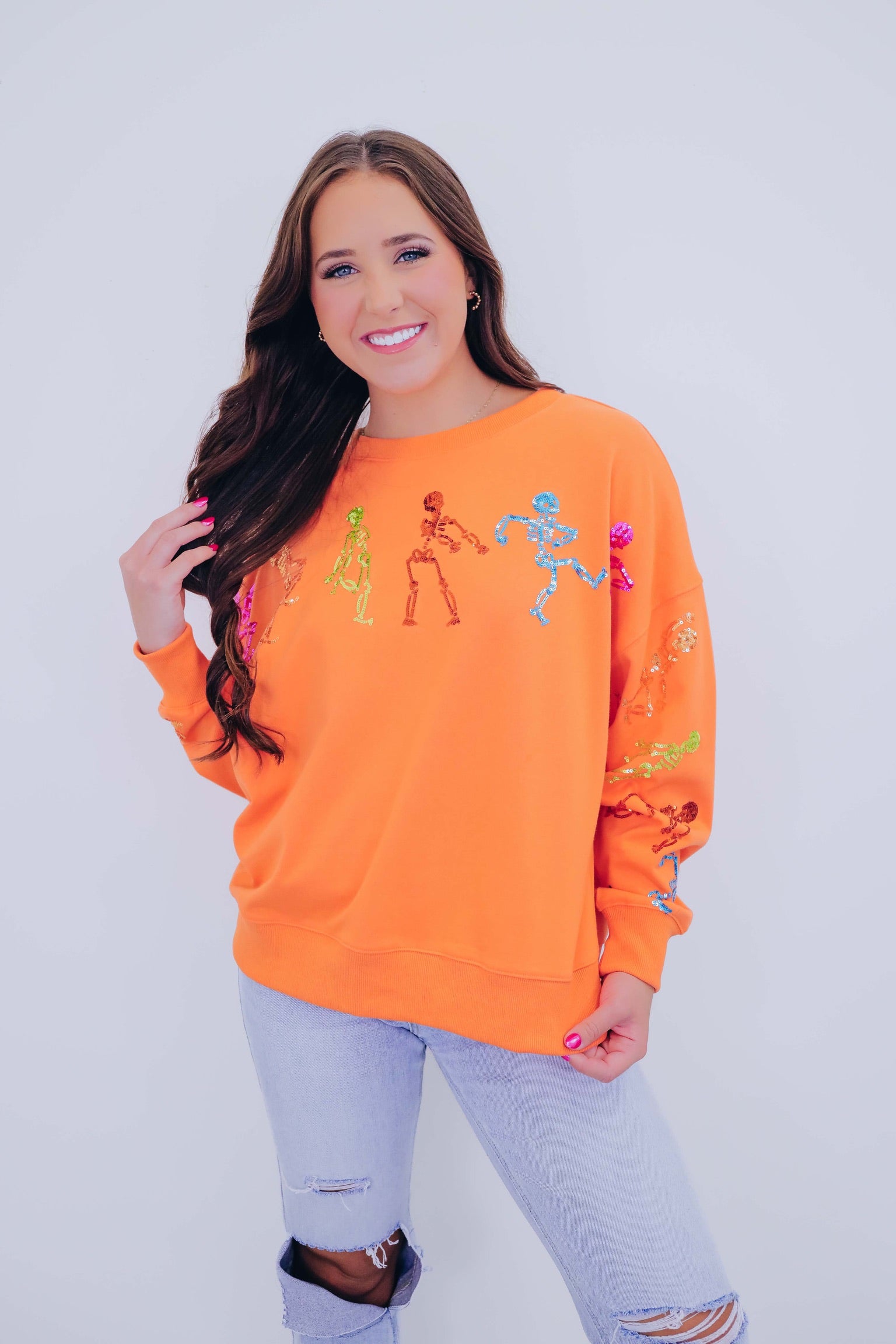🔥Halloween👻Dancing Skeleton Sequin Embellished Sweatshirt🎃