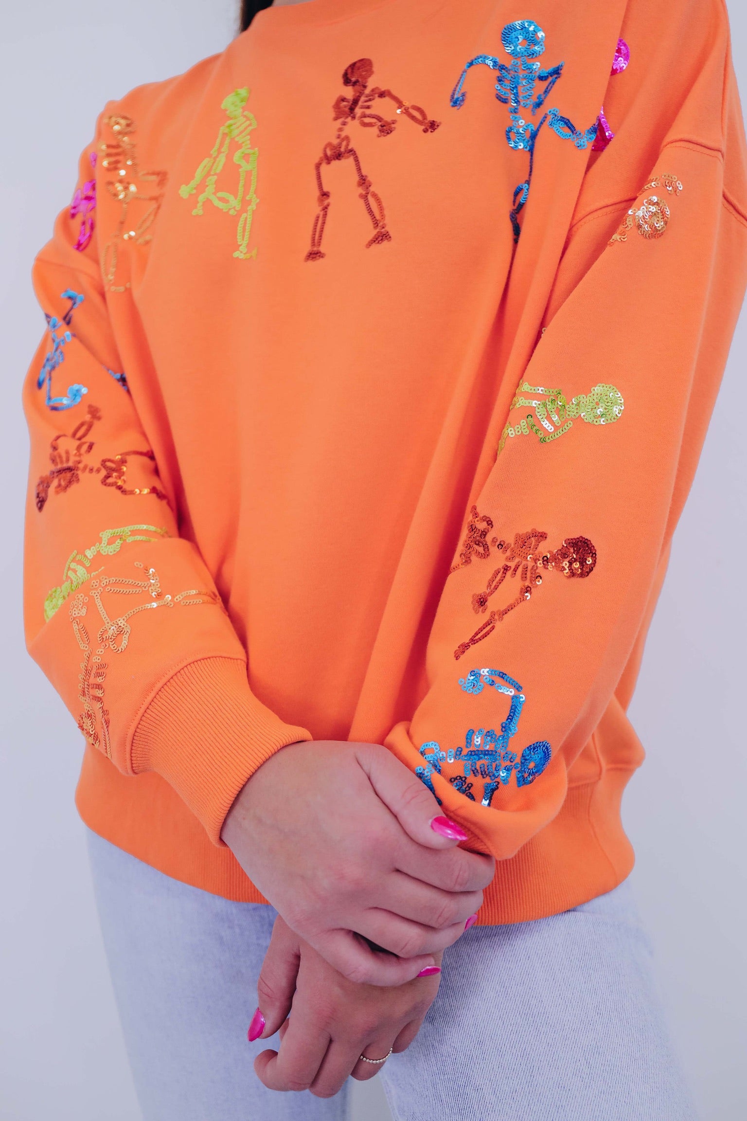 🔥Halloween👻Dancing Skeleton Sequin Embellished Sweatshirt🎃