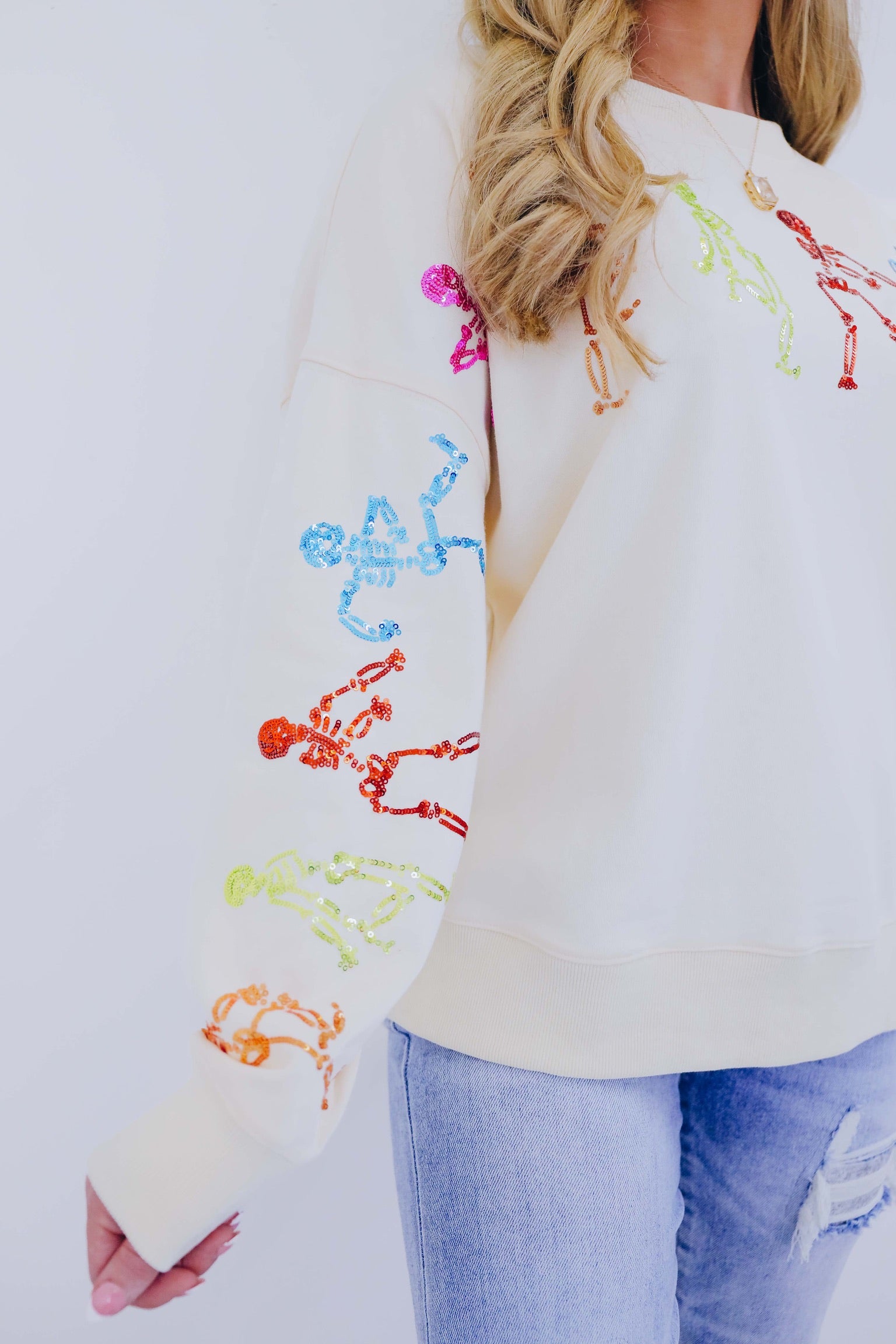 🔥Halloween👻Dancing Skeleton Sequin Embellished Sweatshirt🎃