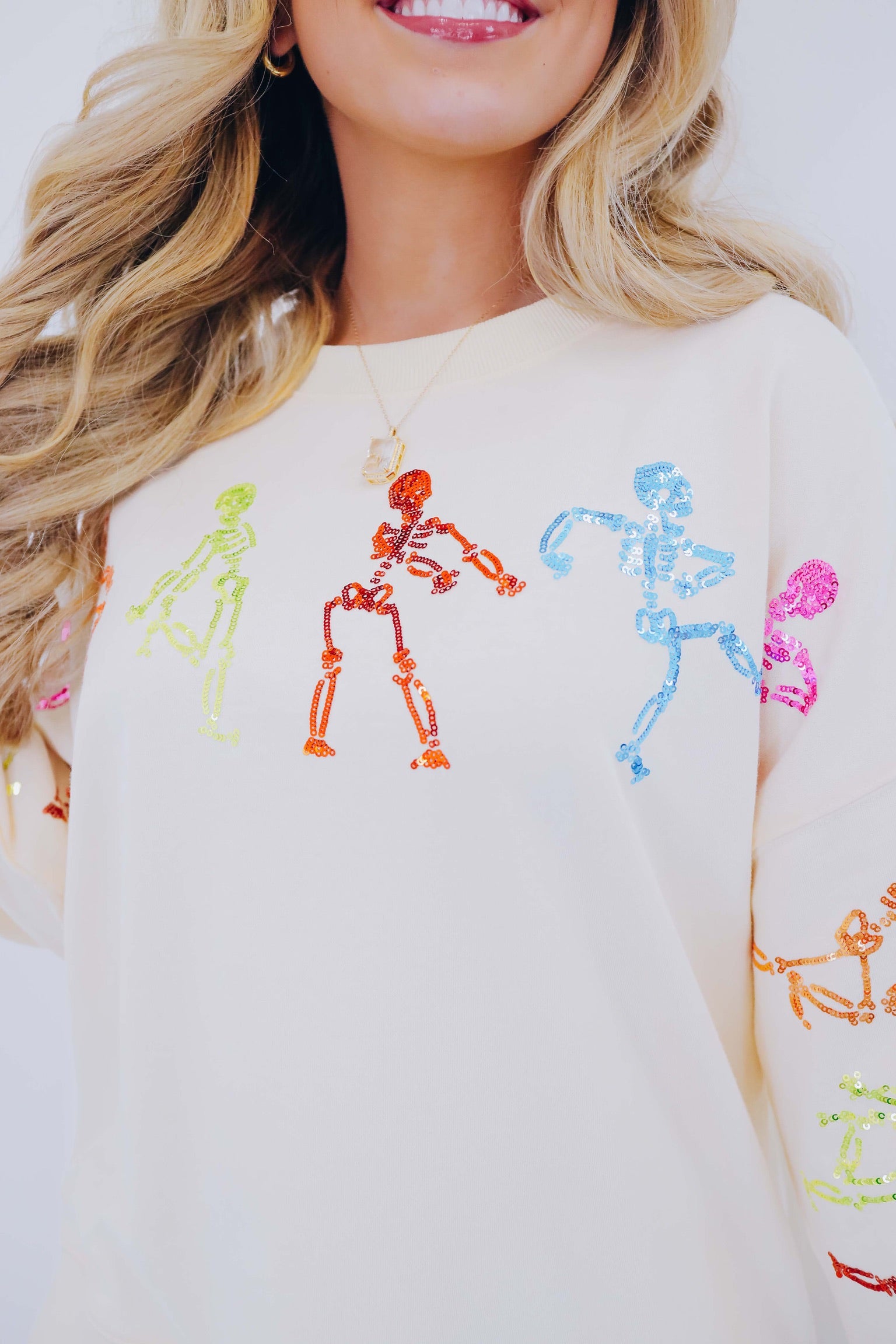 🔥Halloween👻Dancing Skeleton Sequin Embellished Sweatshirt🎃