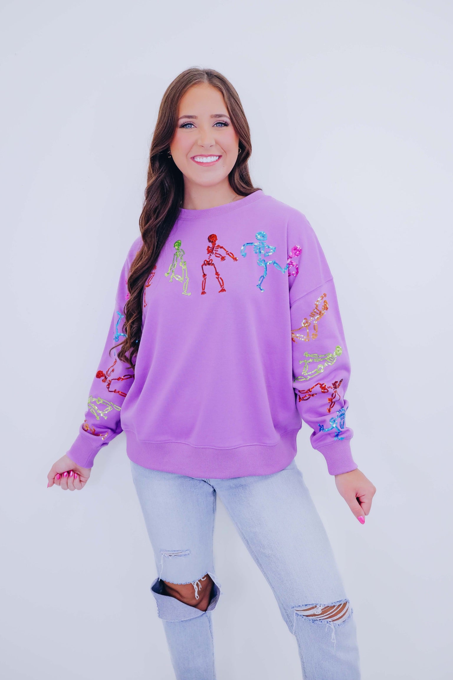 🔥Halloween👻Dancing Skeleton Sequin Embellished Sweatshirt🎃