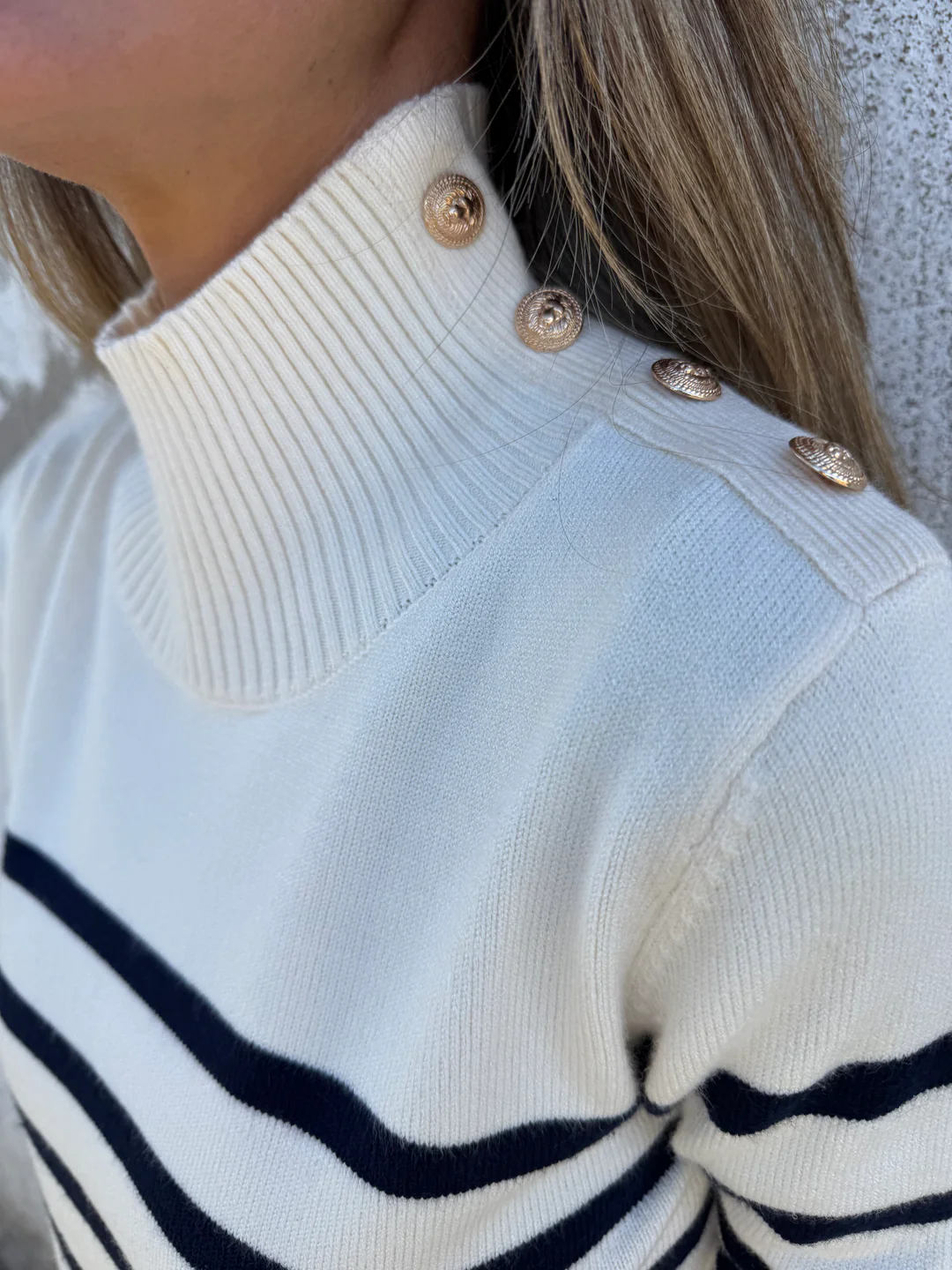 2025 New🔥Casual Loose Striped High Neck Button Women's Knitted Sweater Top