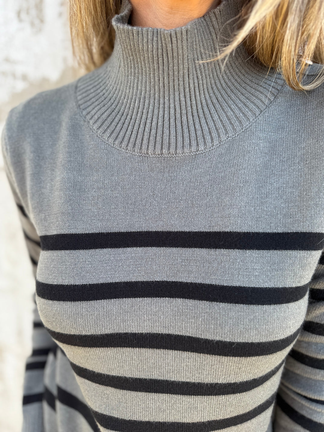 2025 New🔥Casual Loose Striped High Neck Button Women's Knitted Sweater Top