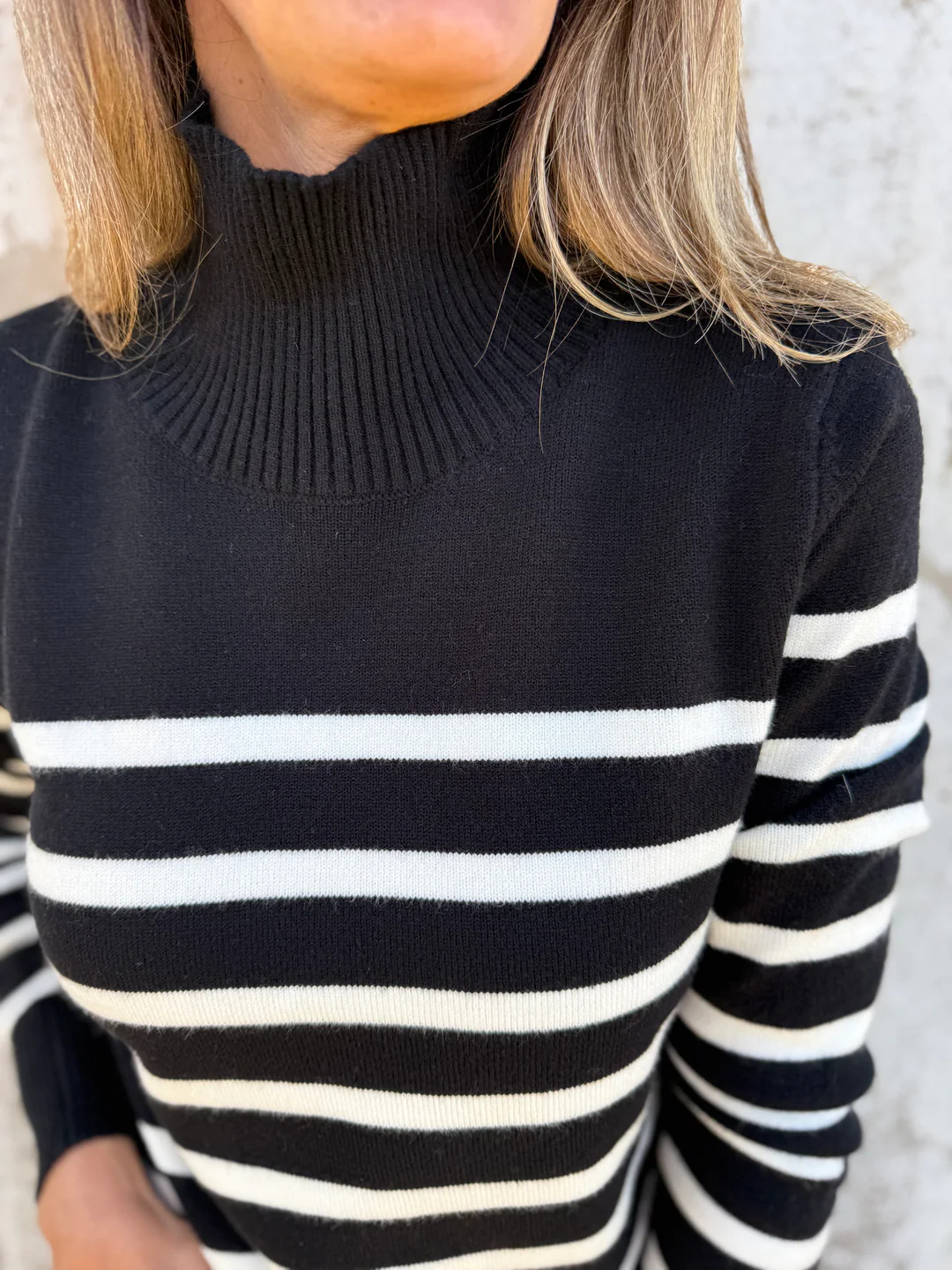 2025 New🔥Casual Loose Striped High Neck Button Women's Knitted Sweater Top