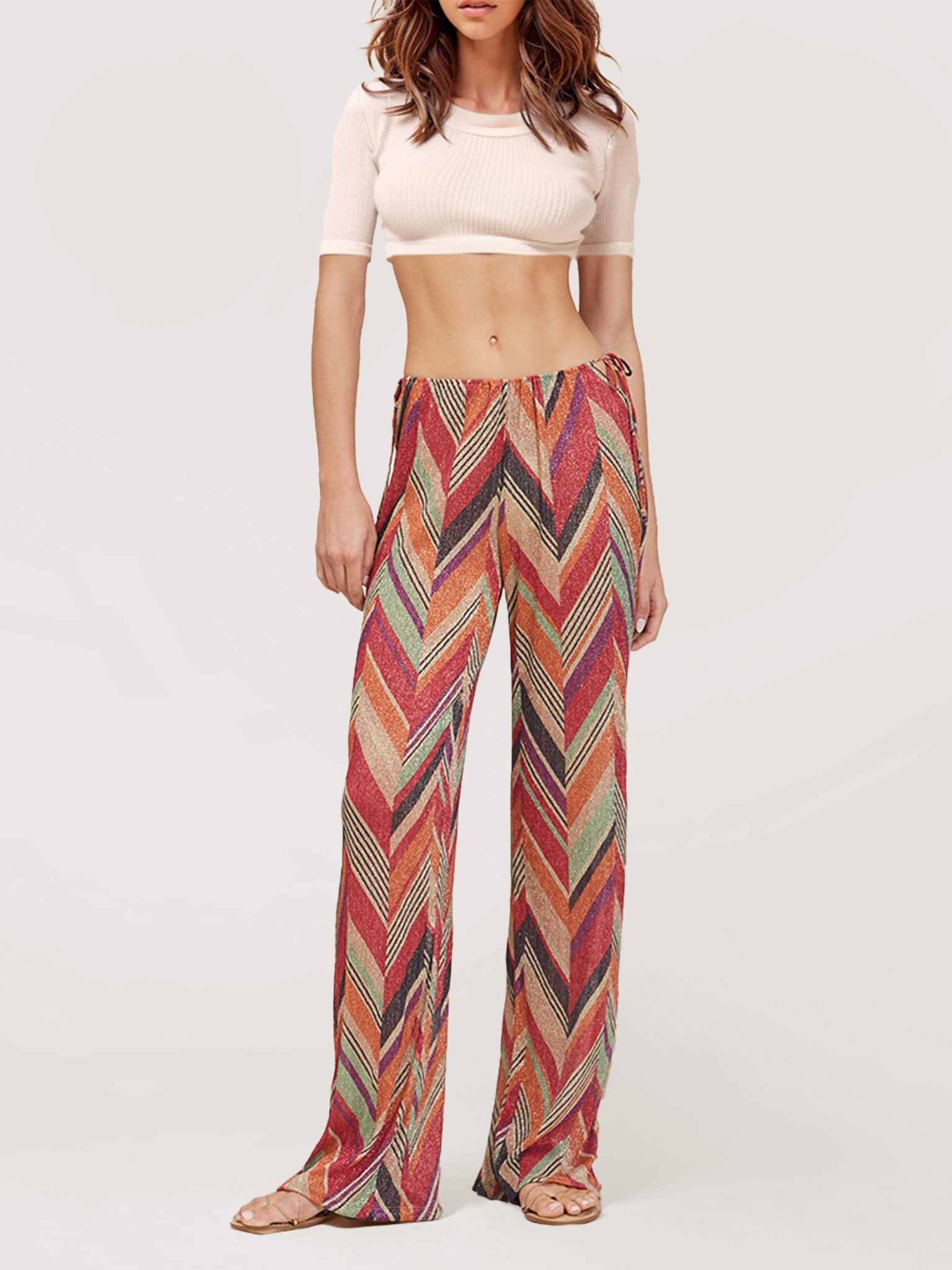 Chevron Print Wide-Leg Pants