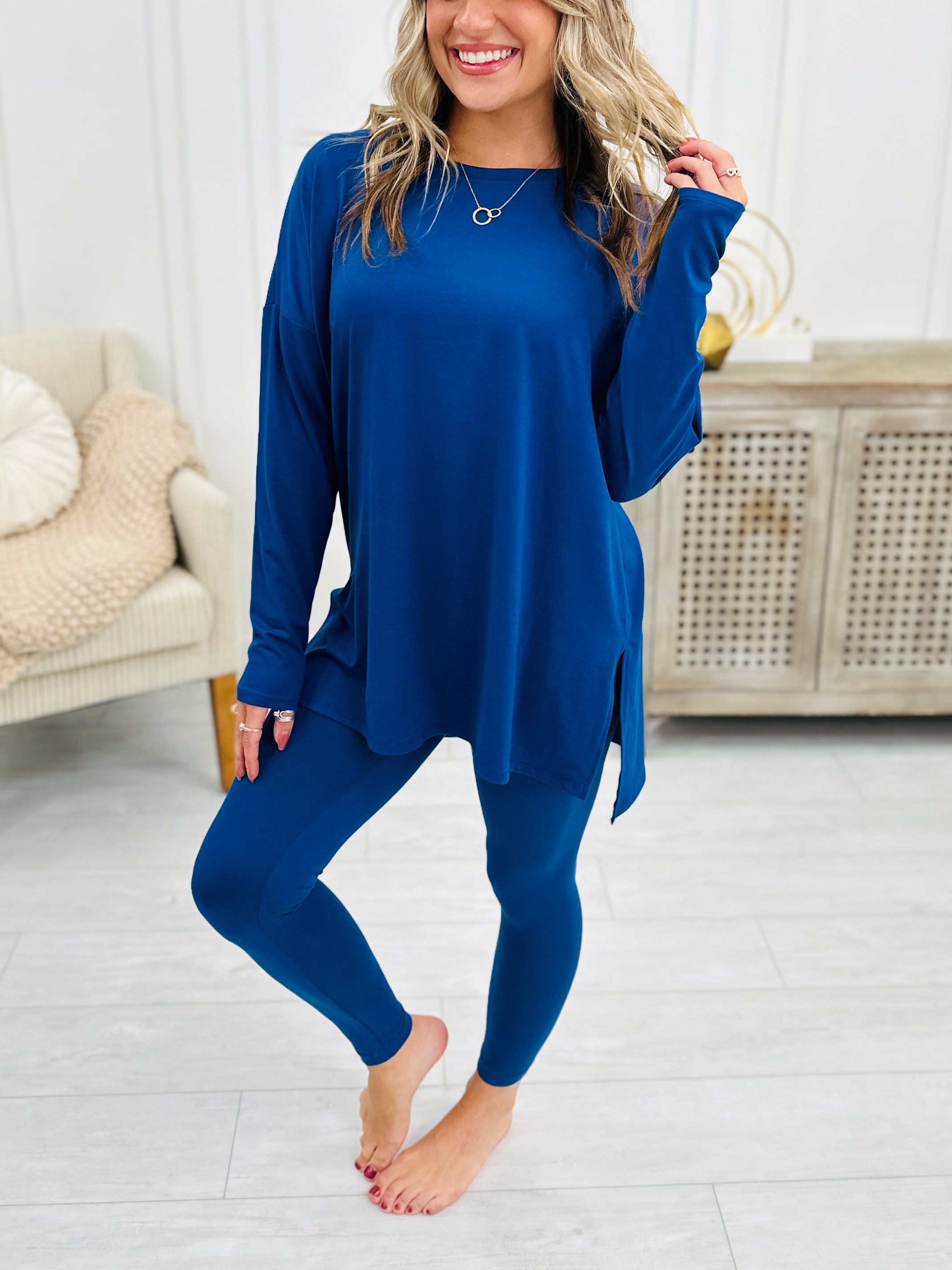 Women's Buttery Soft Microfiber Long Sleeve Side Slit Loungewear Set