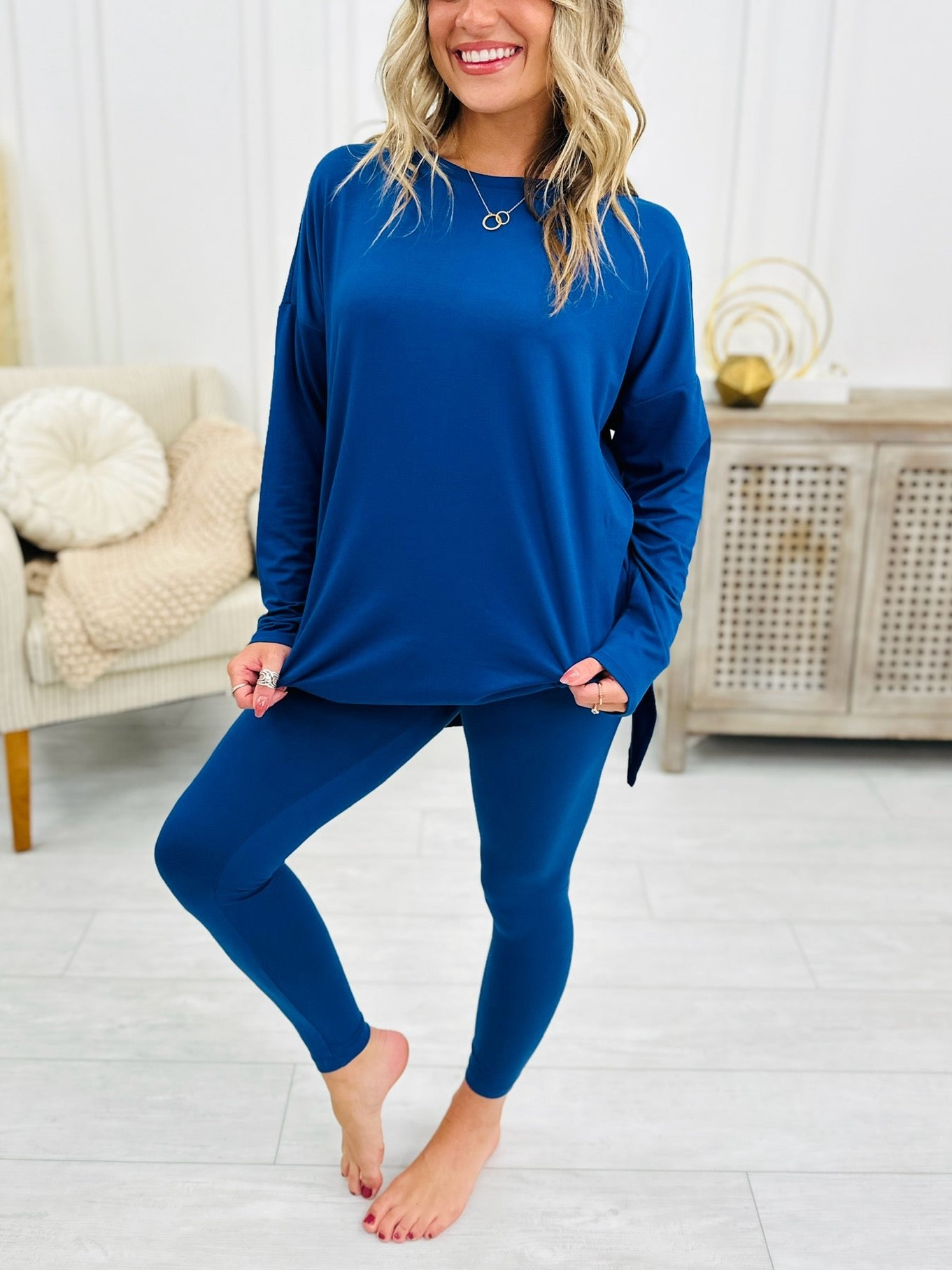 Women's Buttery Soft Microfiber Long Sleeve Side Slit Loungewear Set