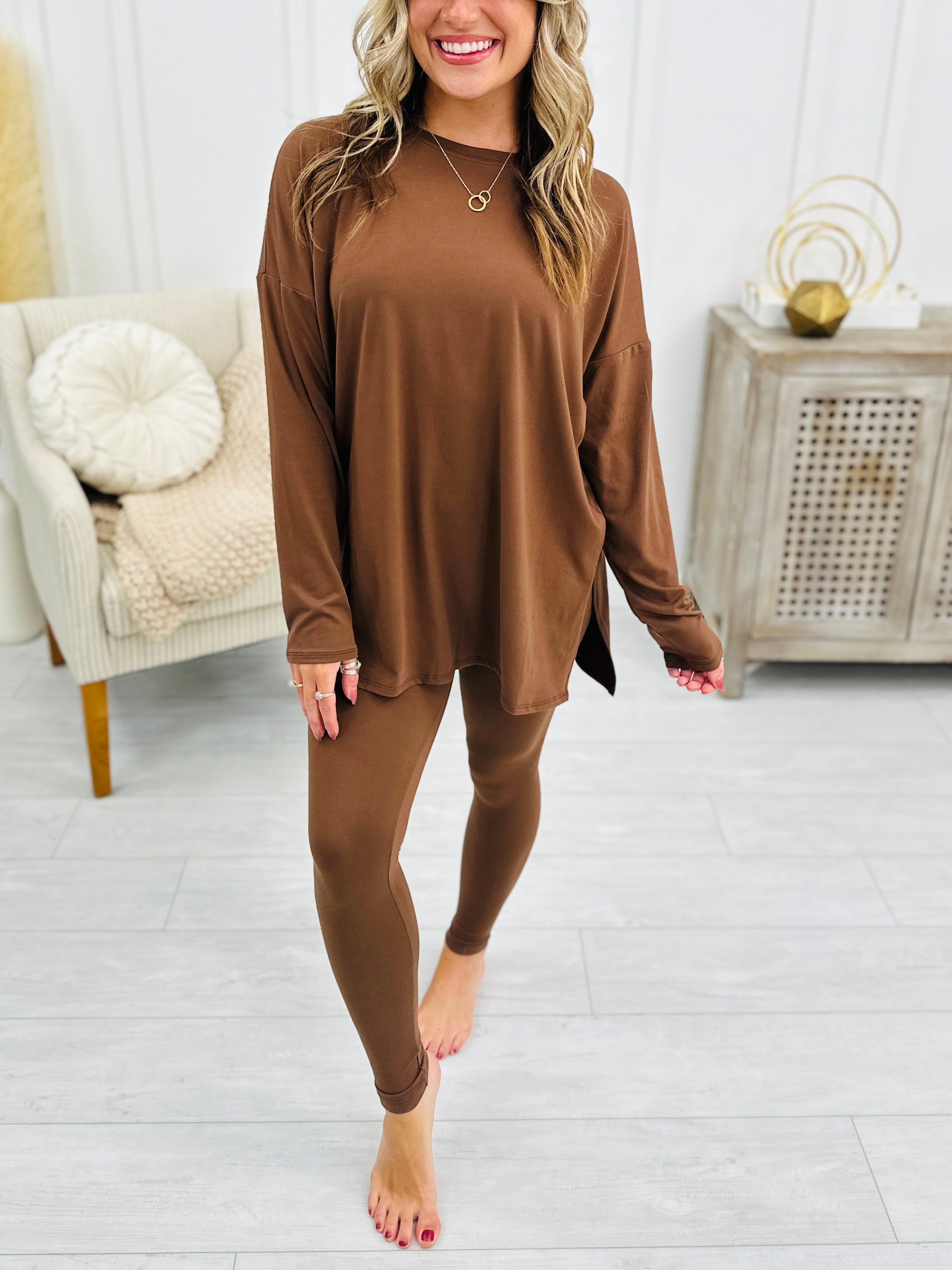 Women's Buttery Soft Microfiber Long Sleeve Side Slit Loungewear Set