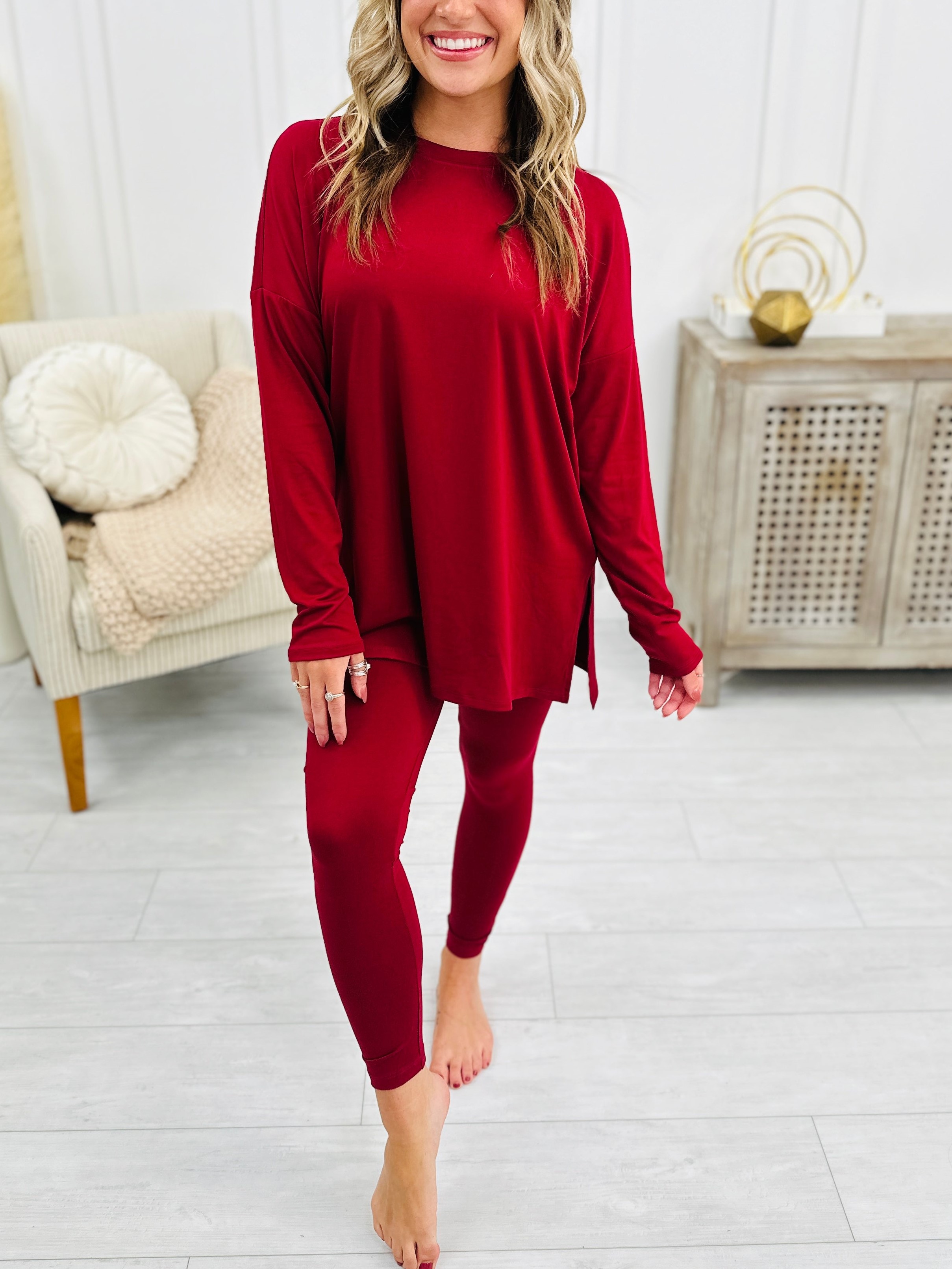 Women's Buttery Soft Microfiber Long Sleeve Side Slit Loungewear Set