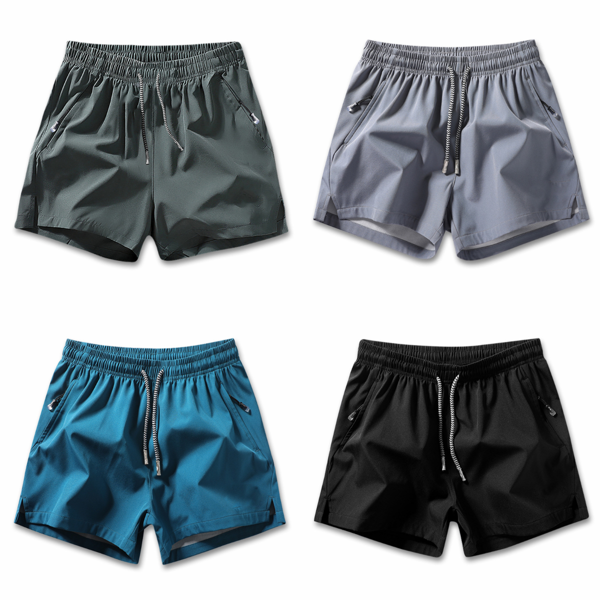 Men's Plain Solid Color Drawstring Short Pants，Zip Pocket