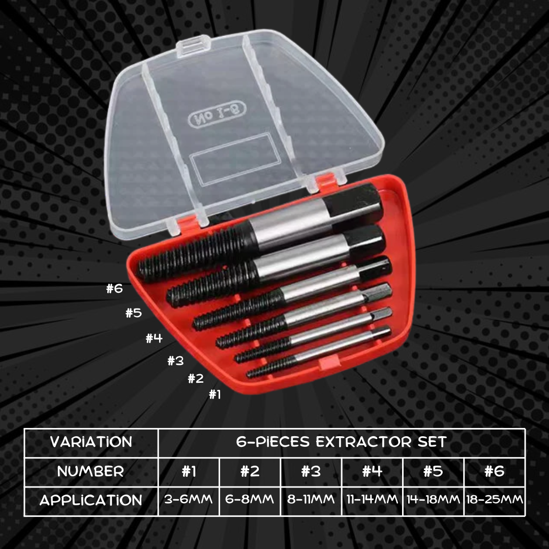 6-Pieces Damaged Screw Extractor Set