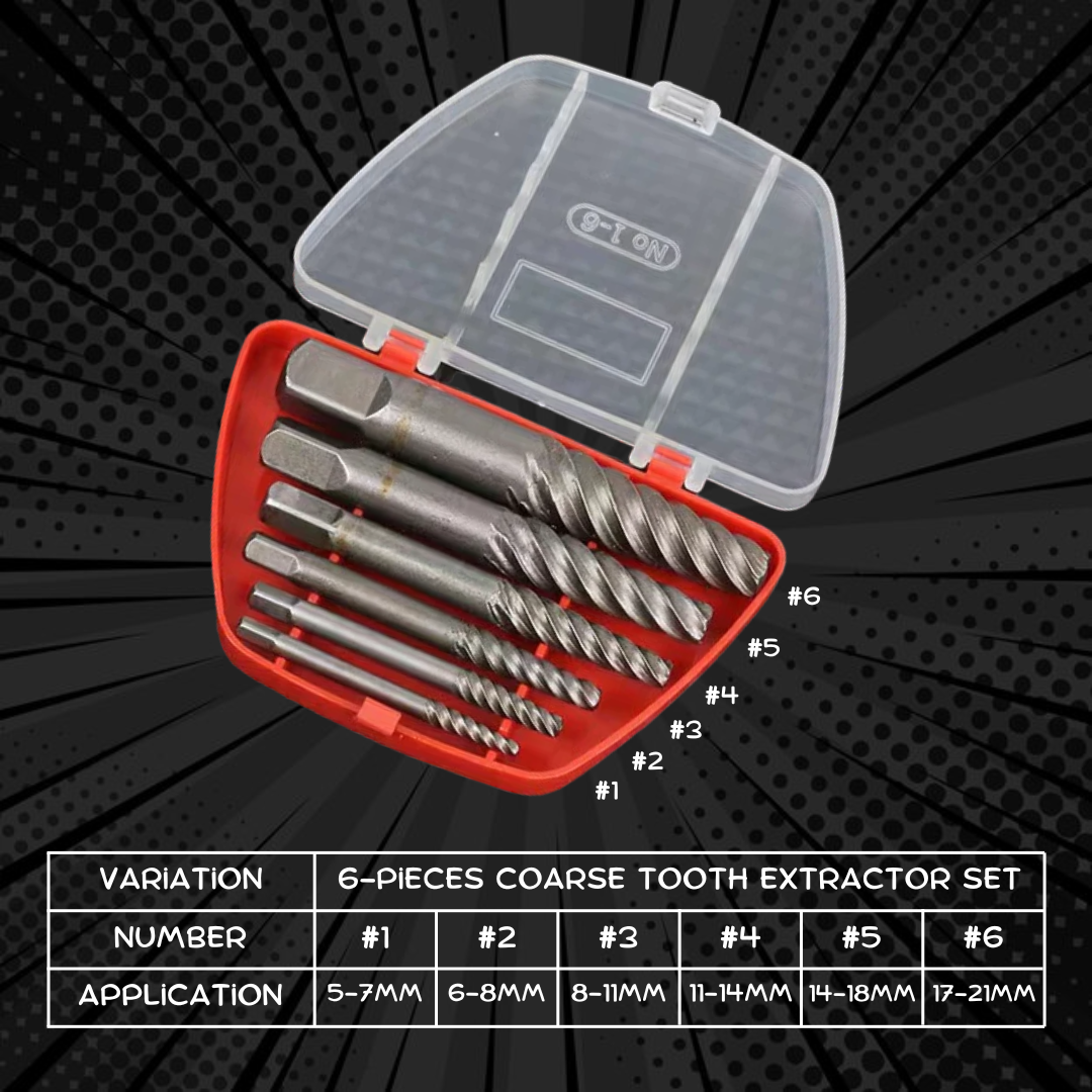 6-Pieces Damaged Screw Extractor Set