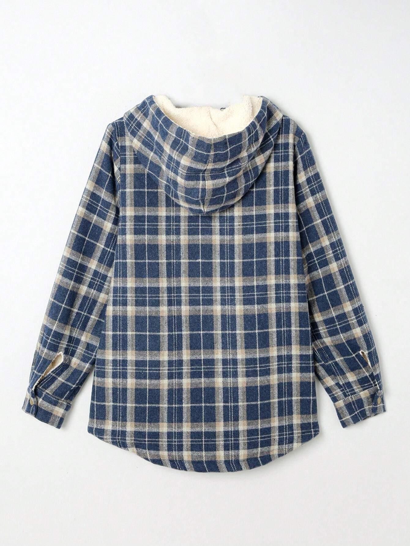 🔥Women's Casual Plaid Flap Pocket Hooded Fleece Teddy Bear Jacket