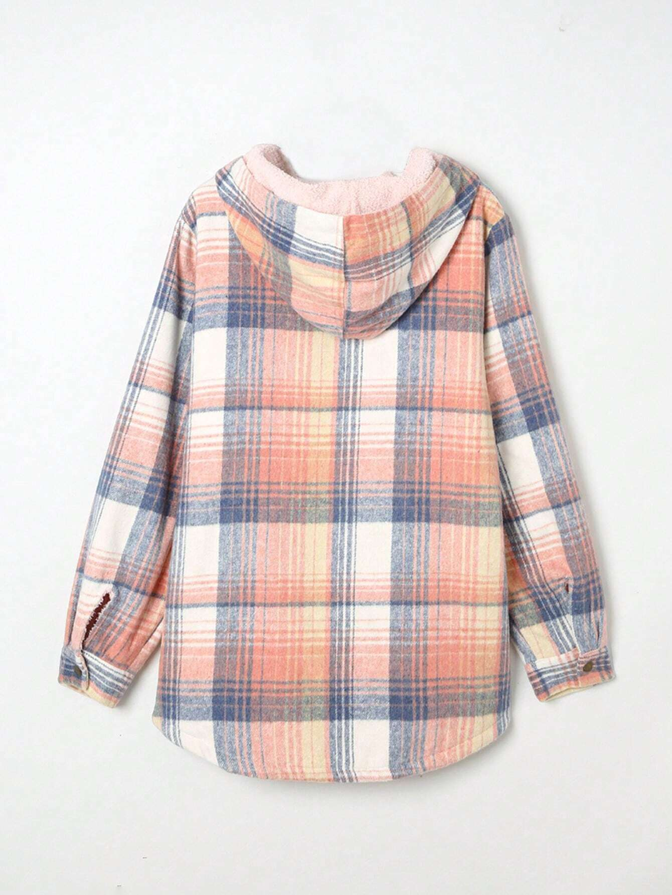 🔥Women's Casual Plaid Flap Pocket Hooded Fleece Teddy Bear Jacket