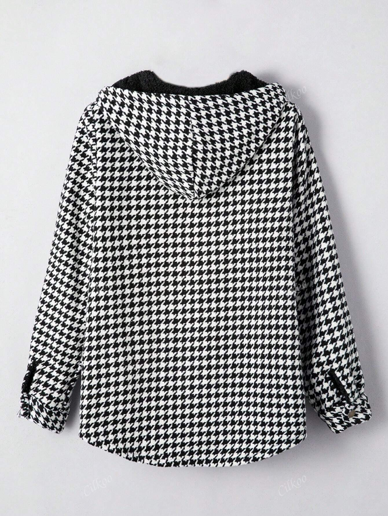 🔥Women's Casual Plaid Flap Pocket Hooded Fleece Teddy Bear Jacket