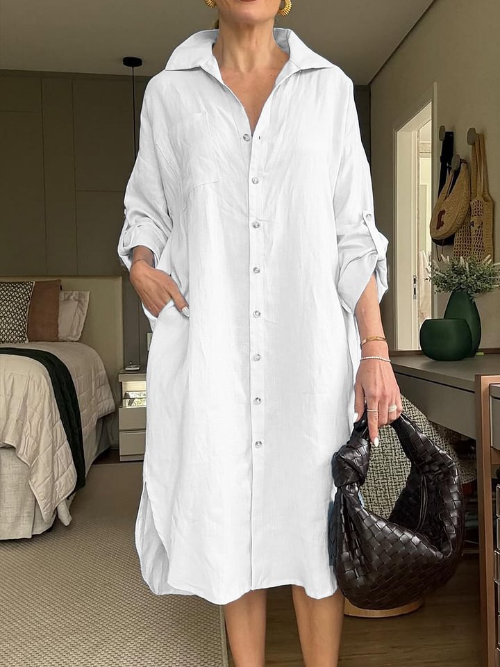 Casual Cotton And Linen Shirt Long Dress