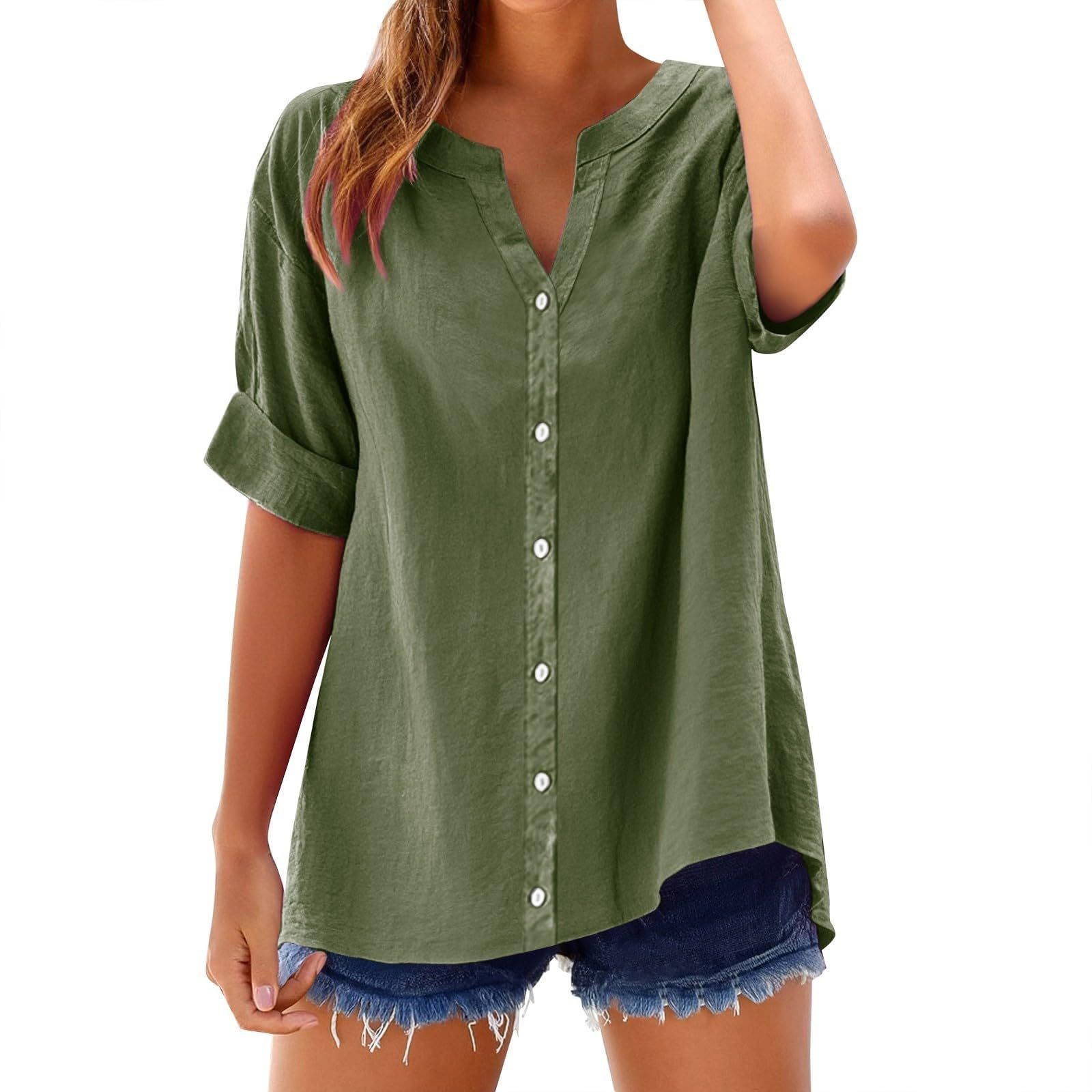Casual loose linen V-neck shirt