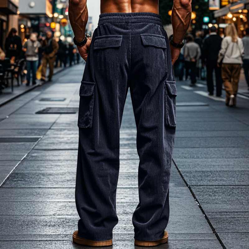 🎄Christmas Clearance 2024 Corduroy men's breathable wide-leg multi-pocket straight pants