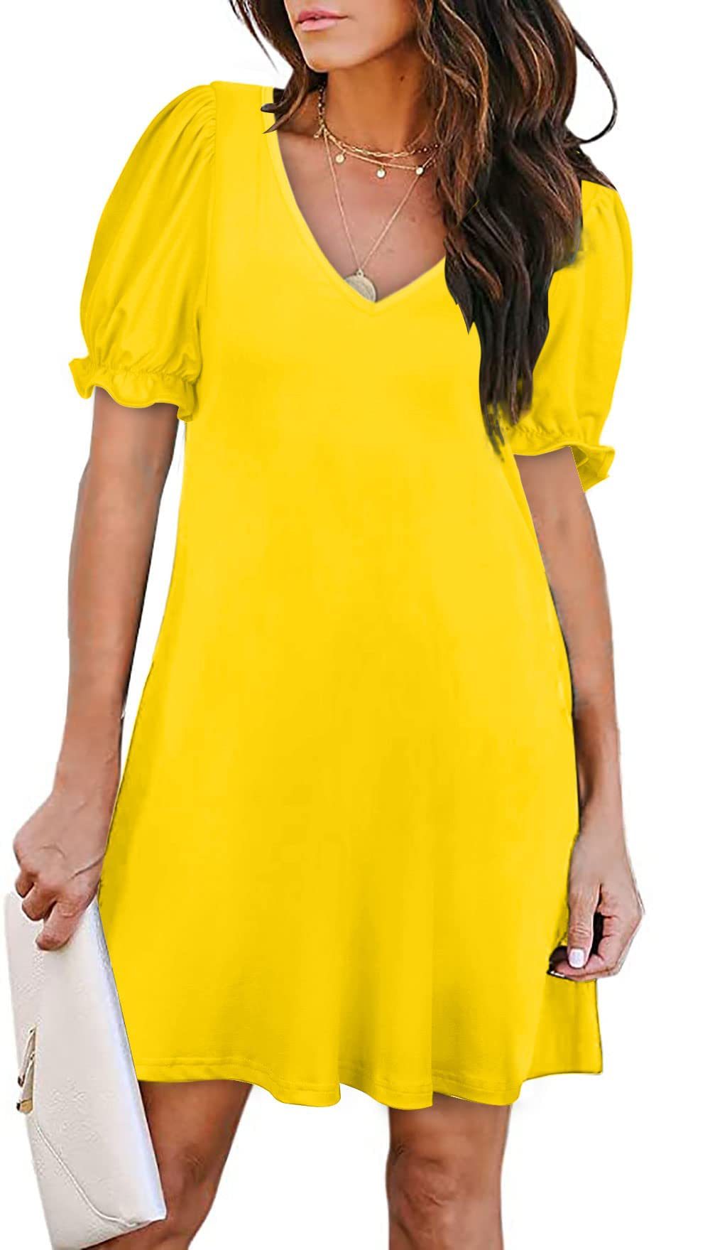 Casual short-sleeved V-neck dress