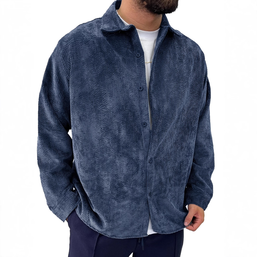 Men's Corduroy Pit Fabric Long Sleeve Lapel Shirt