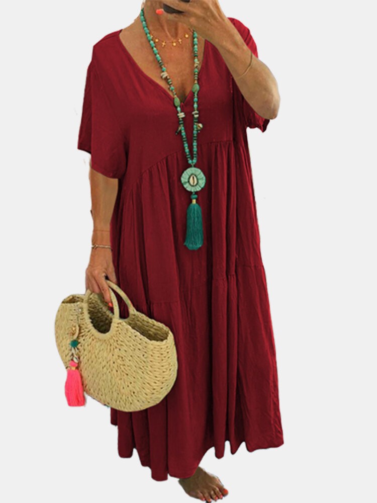 New V-neck irregular plus size long dress