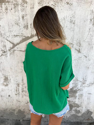 Solid-Color Round-Neck Short-Sleeved T-Shirt