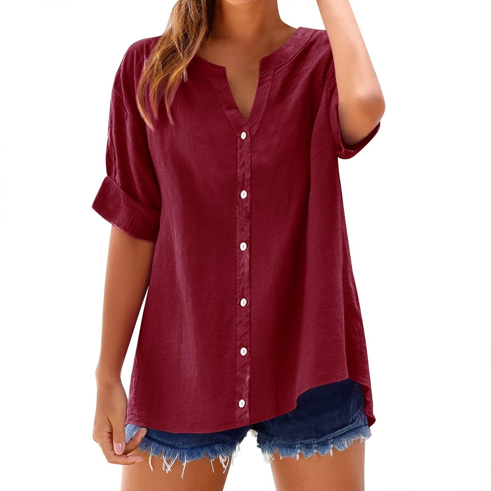Casual loose linen V-neck shirt