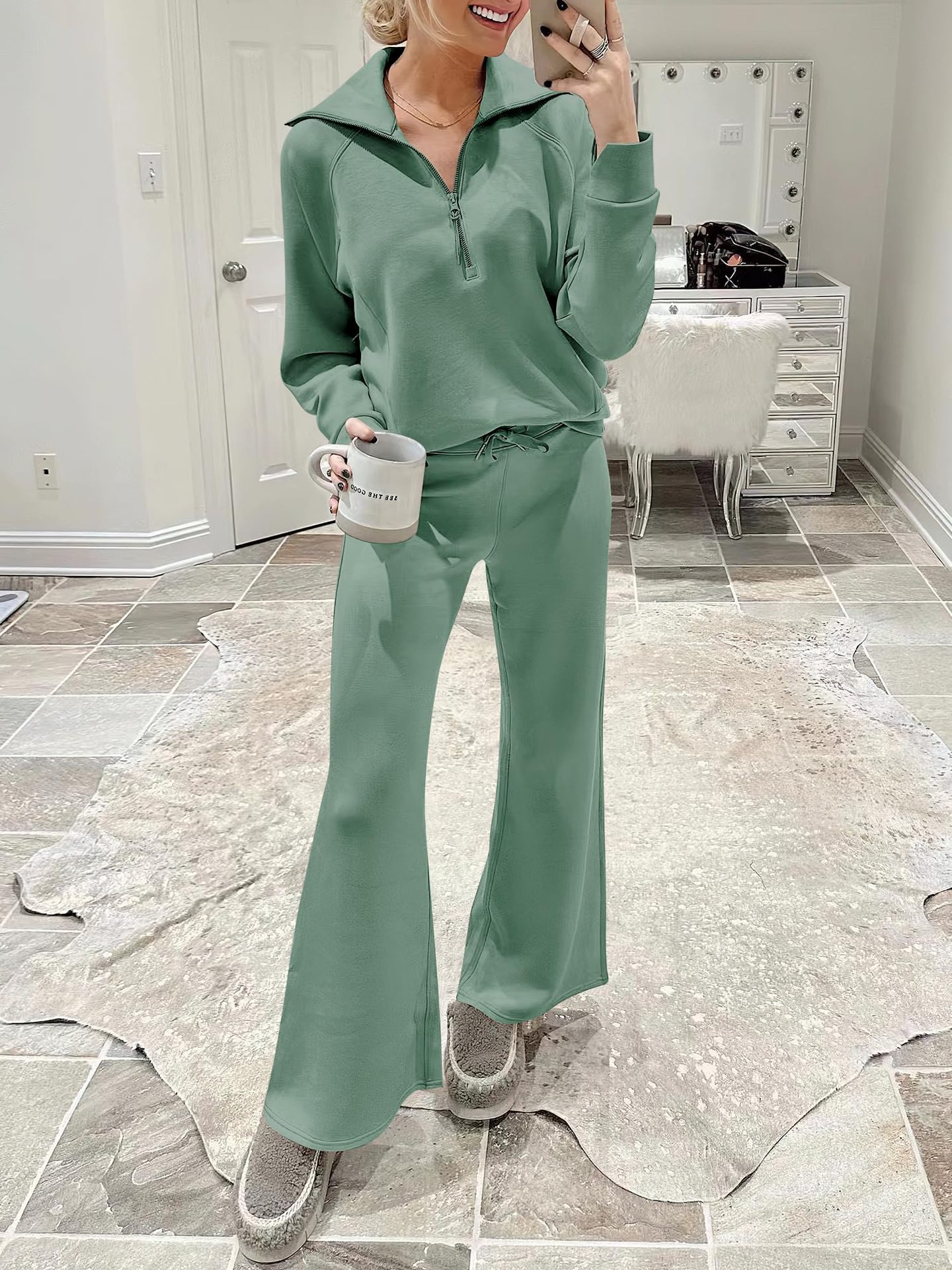2024 New winter casual zipper wide leg pantsuit