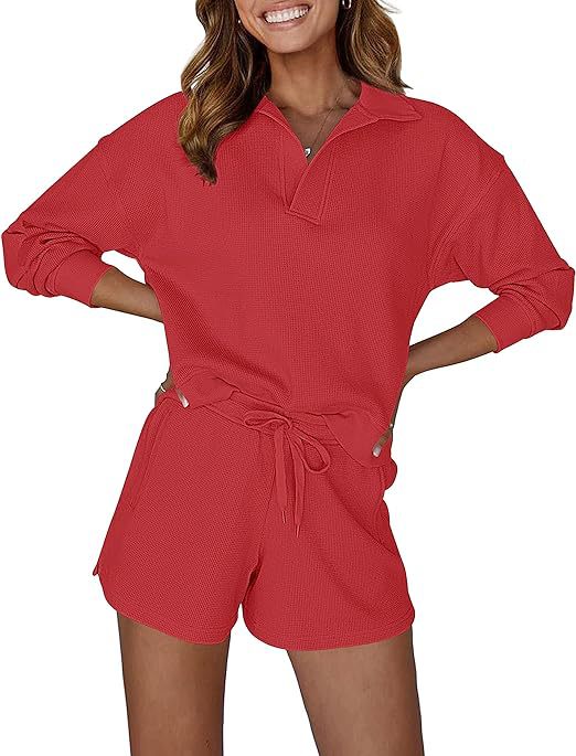 V-neck long sleeve shorts suit