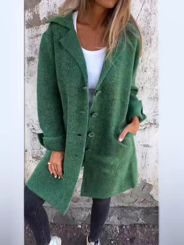 Lapel cardigan single breasted long coat