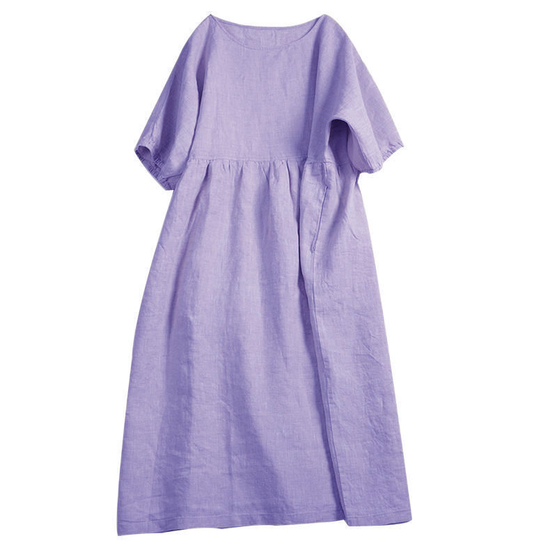 Cotton Short Sleeve Crew Neck Dress