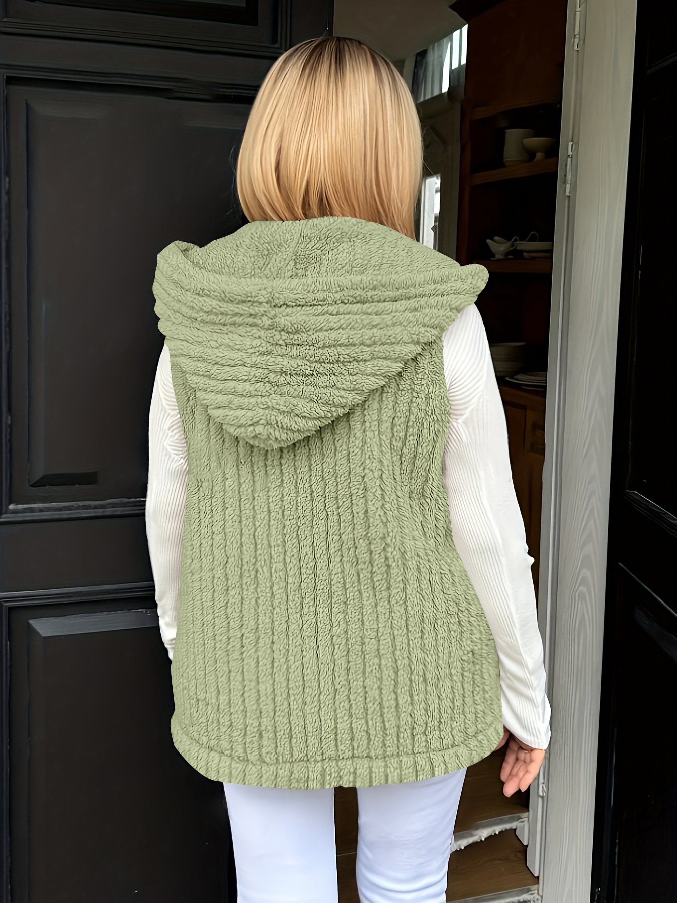 New furry hooded vest sleeveless coat