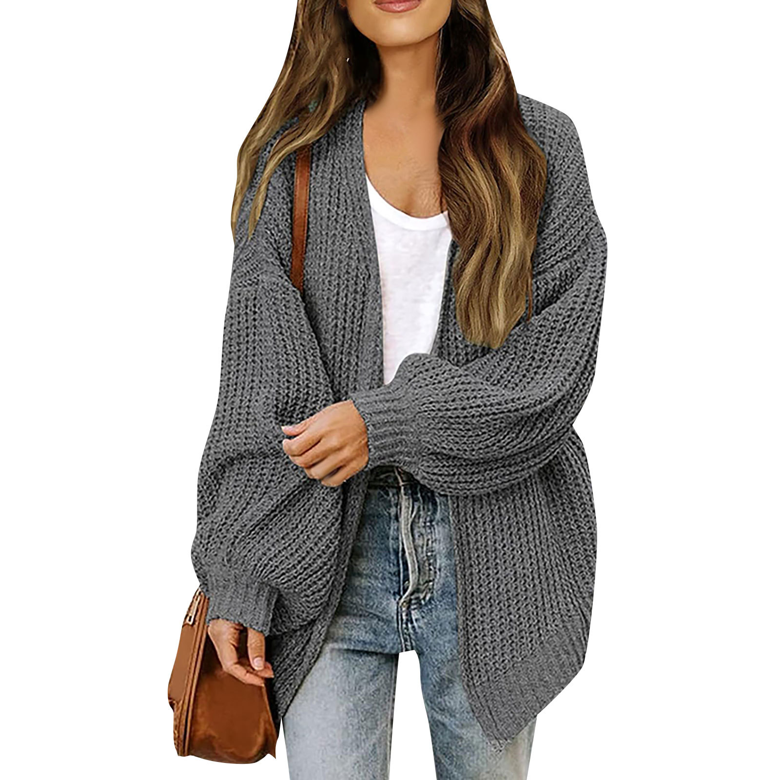 Women's lantern sleeve chunky knitted pocket sweater coat