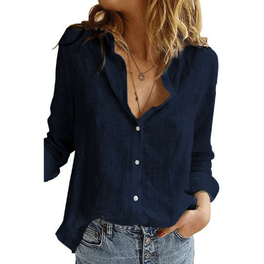 2025 Women's Summer Solid Color Casual Loose Long-Sleeved Linen Shirt
