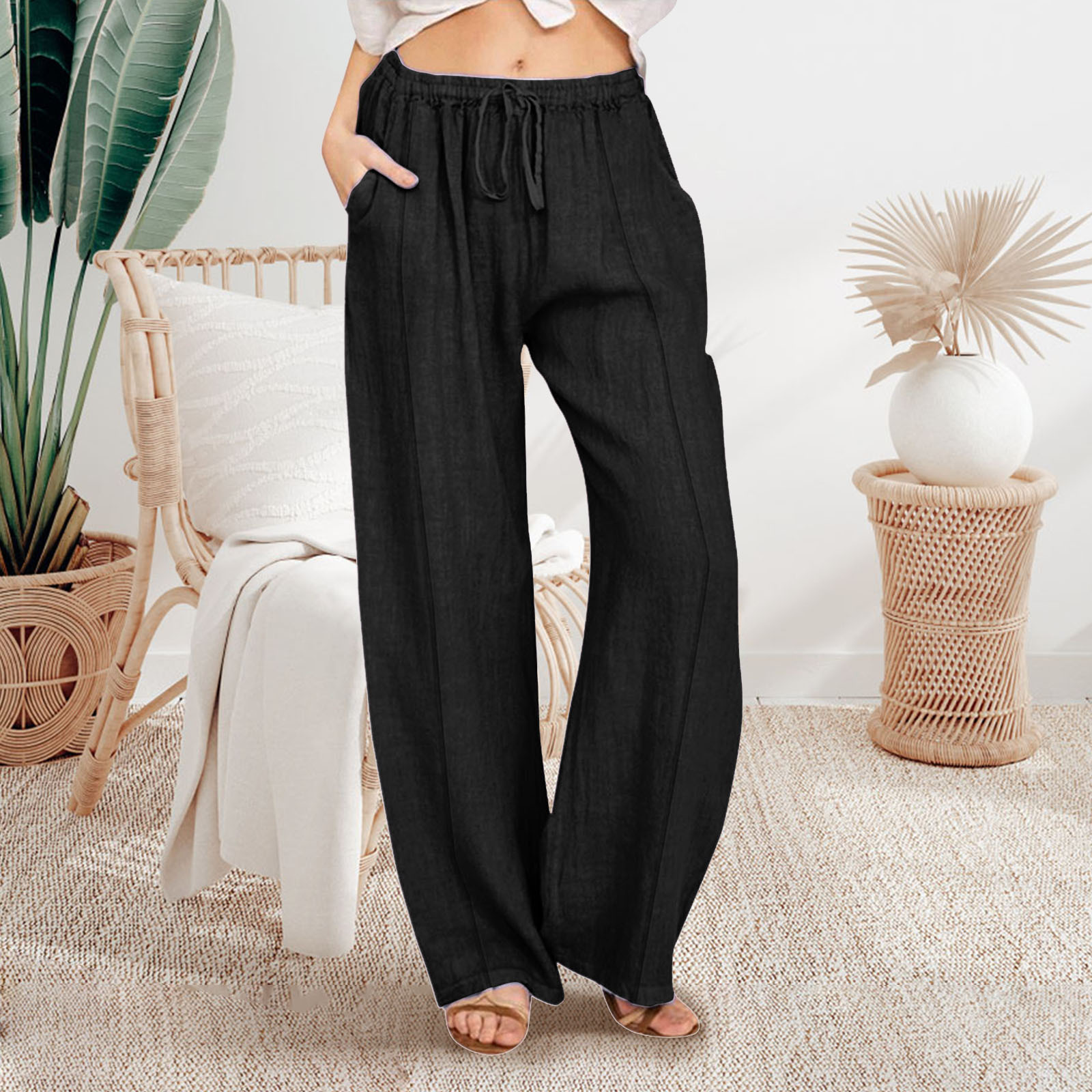 Casual loose cotton and linen trousers