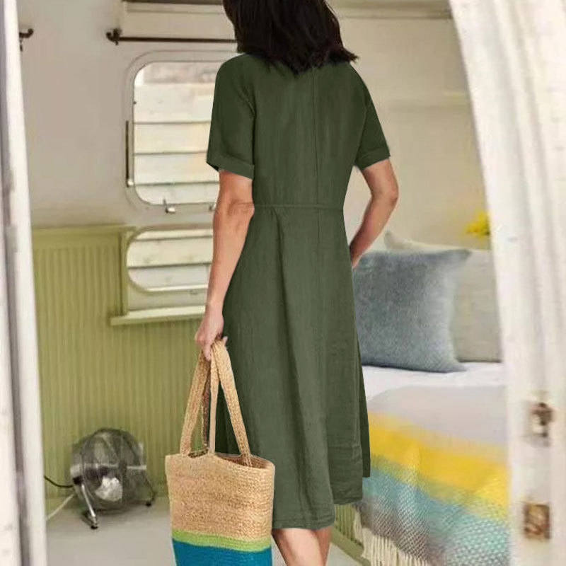 2025 New Loose Solid Color Cotton And Linen Dress