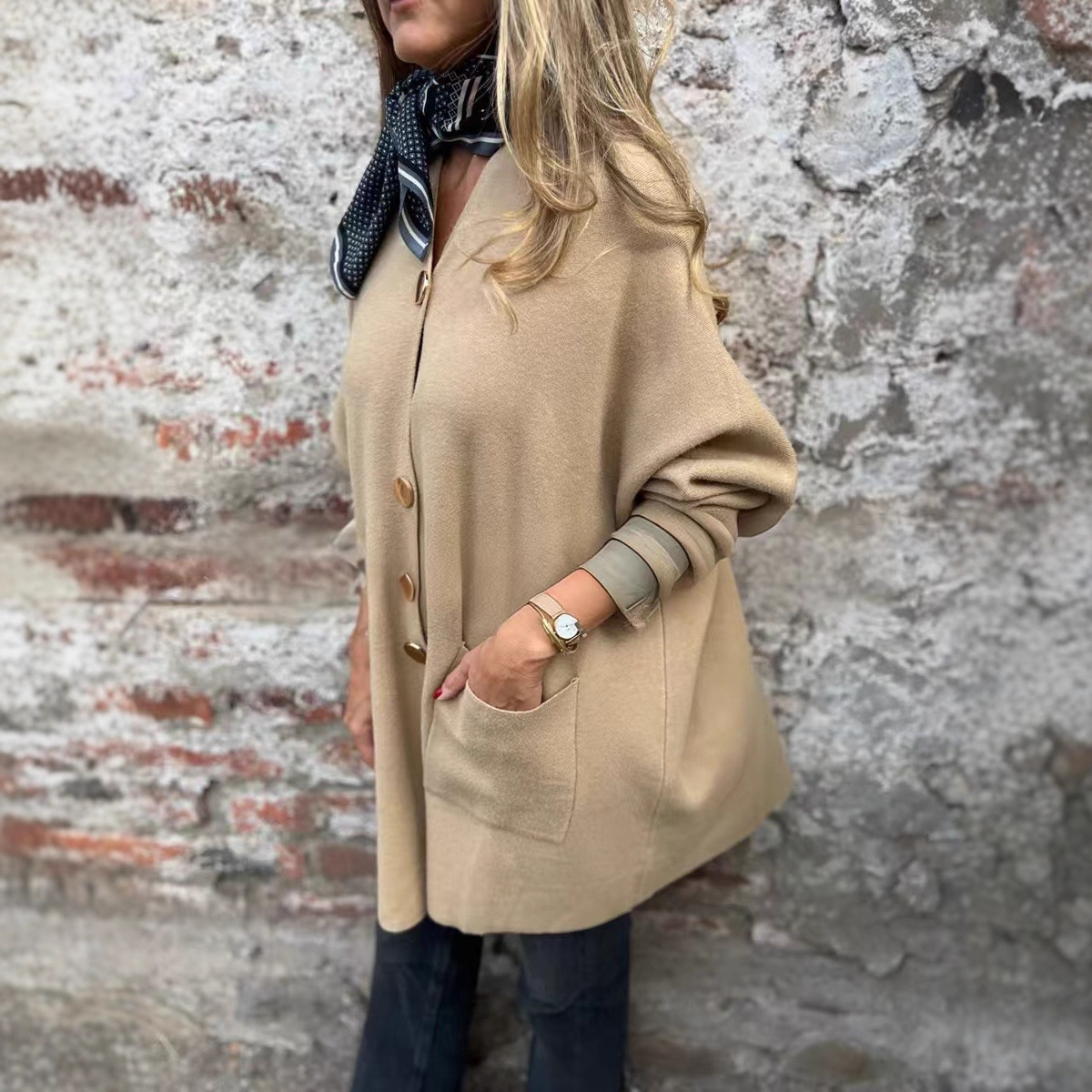 2025 New Mid-Length Solid Color Casual Single-Breasted Cardigan Jacket