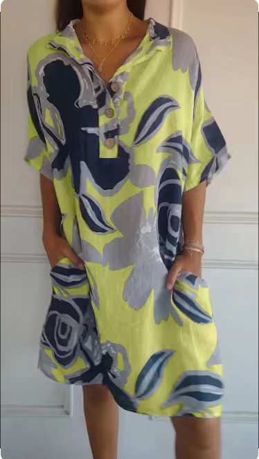 Women's Cotton and Linen Printed Dress