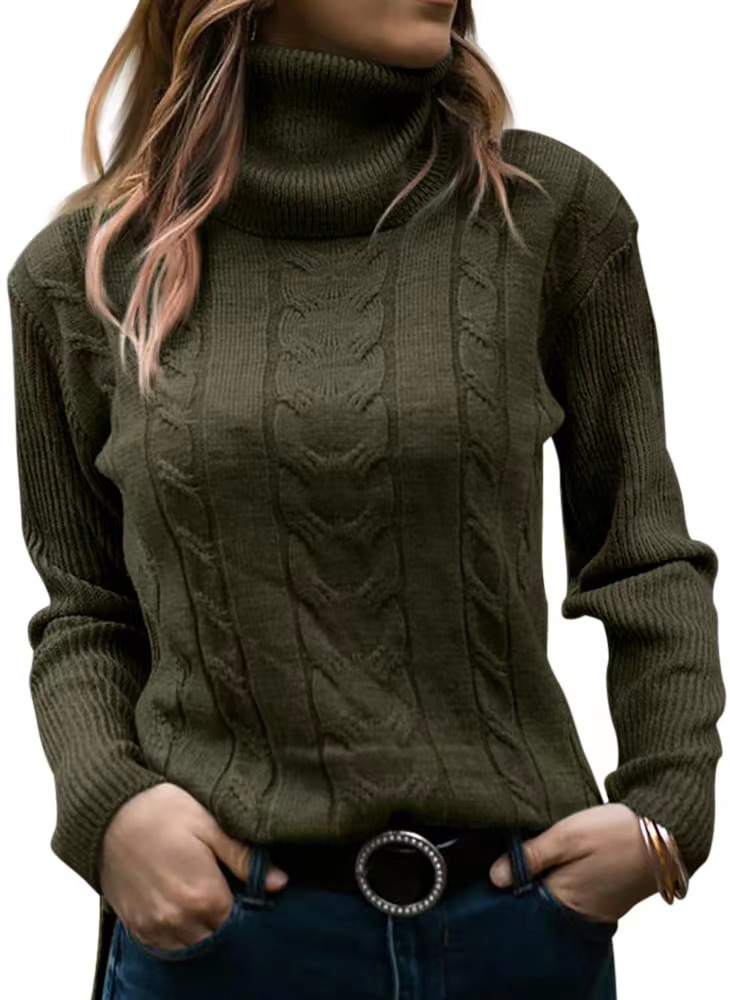 2025 Retro Solid Color Cable Knit High Neck Cashmere Knit Sweater