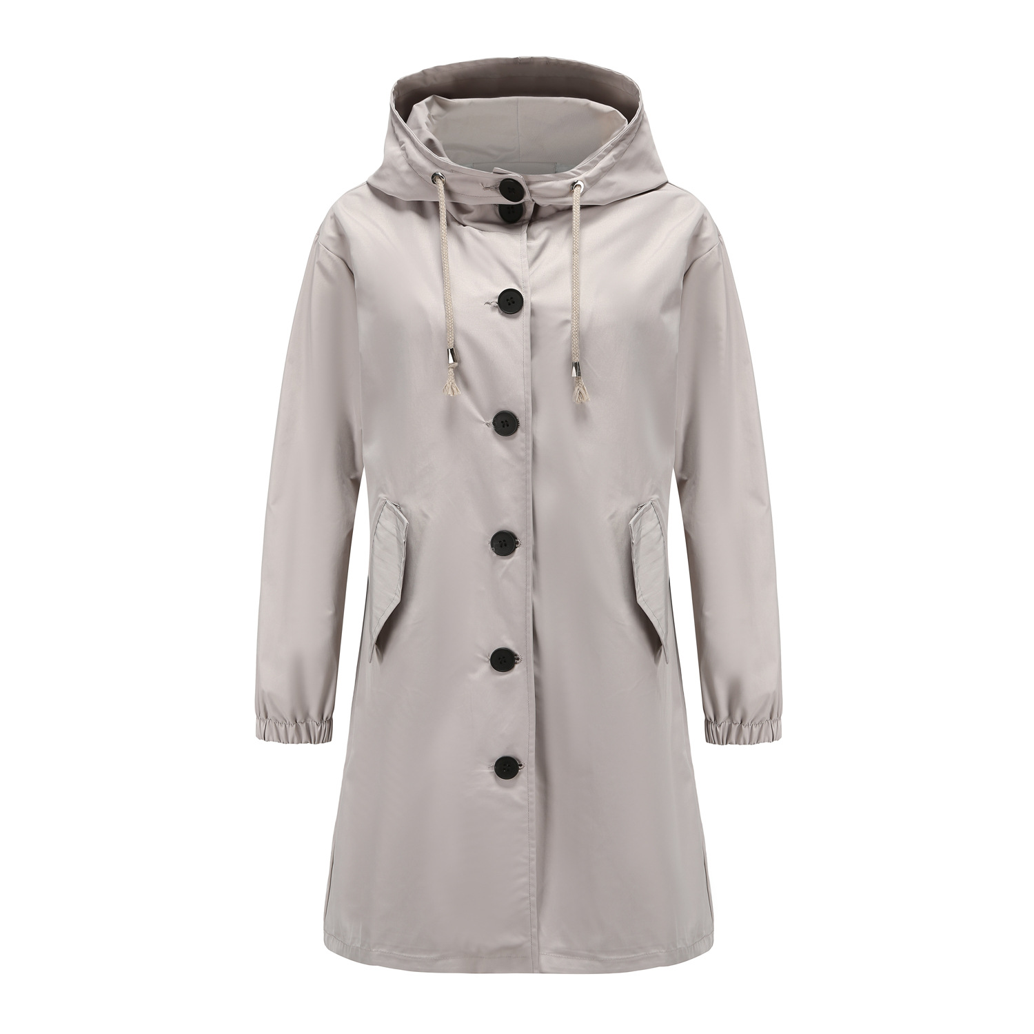 Loose hooded long trench coat
