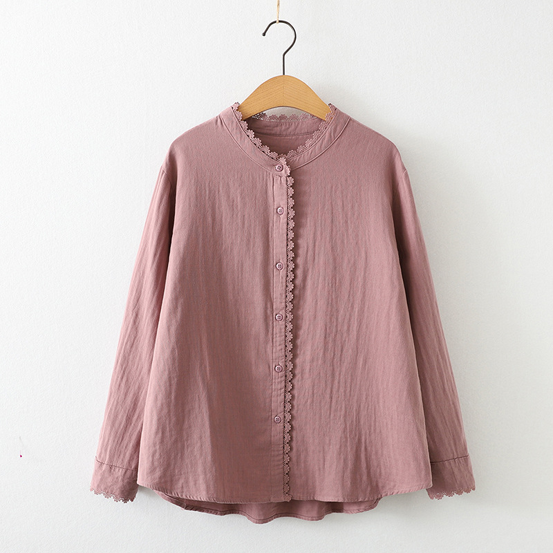 Double Cotton Stand Collar Lace Shirt