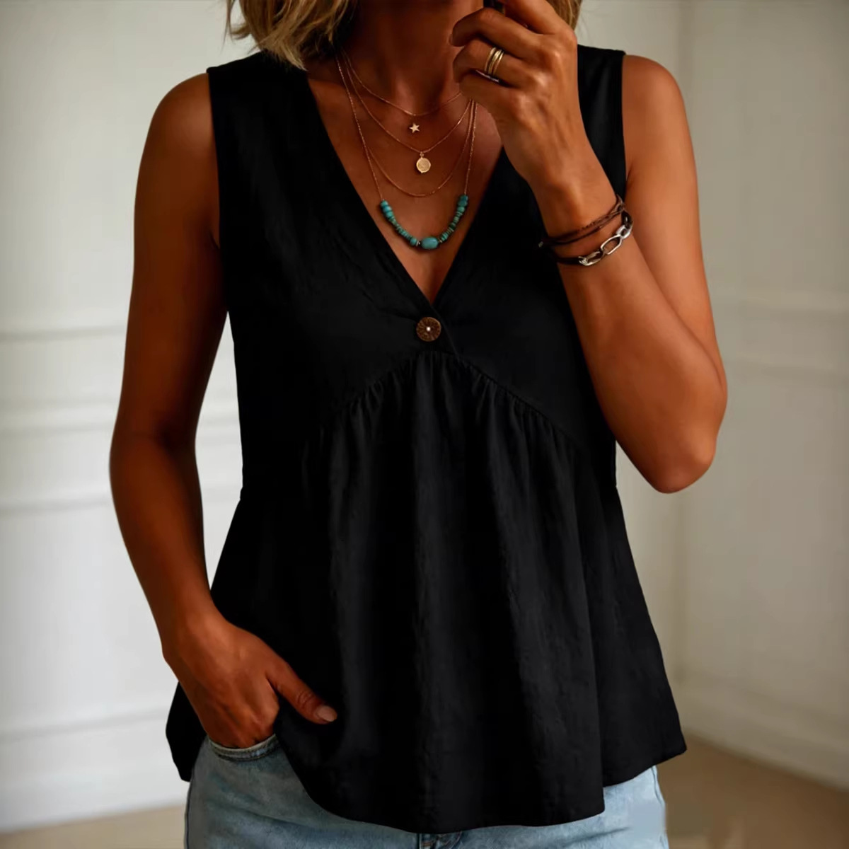 2026 Casual and Elegant Button-Down V-Neck Multi-Color Shirt