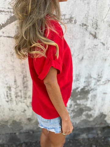 Solid-Color Round-Neck Short-Sleeved T-Shirt